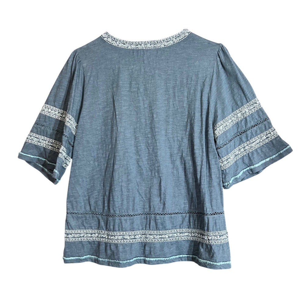 Sundance Womens Size Small Blue Embroidered Beaded Top Boho Blouse Lace Trim - Picture 3 of 12